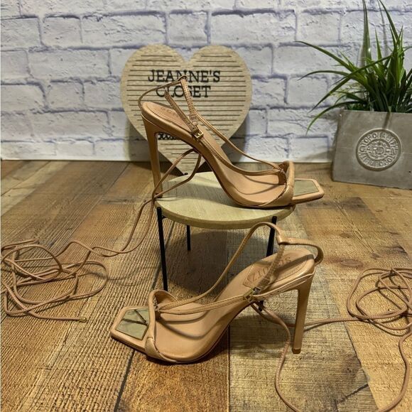 Schutz Vikki Leather Wrap Tan Heels 8 - Picture 13 of 15